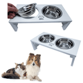 Research Labs Modern & Elegant Bamboo Elevated Dog Bowls / Cat Bowls. Our Durable & Beautiful Raised Pet Feeder Bowl Stand Includes 2 Stainless Steel Food & Water Bowls. (White)