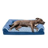 FurHaven Pet Products Orthopedic Two-Tone Faux Fur & Suede Sofa-Style Couch Pet Bed for Dogs & Cats - Marine Blue Large