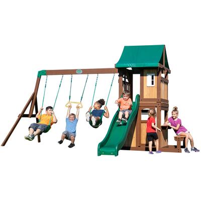 Backyard Discovery Lakewood Cedar Wood Swing Set, Slide, Clubhouse - 14'0" x 11'3"