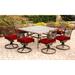 Hanover Traditions 9-Piece Dining Set in Red with Eight Swivel Rockers and a Large 60 In. Cast-top Square Table