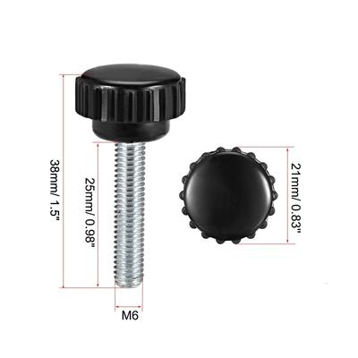 M6x25mm Male Thread Knurled Clamping Knobs Grip Thumb Screw on 6Pcs - Black,Silver Tone