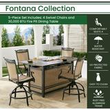 Hanover Fontana 5-Piece High-Dining Set in Tan with 4 Counter-Height Swivel Chairs and a 30 000 BTU Fire Pit Dining Table