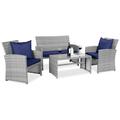 Best Choice Products 4-Piece Outdoor Wicker Patio Conversation Furniture Set w/ Table Cushions - Gray/Navy