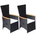 vidaXL Reclining Garden Chairs 2 pcs with Cushions Poly Rattan Black 47683
