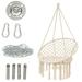 Outdoor Hanging Swing Cotton Hammock Chair Solid Mesh Woven Rope Yard Patio Porch Garden Wooden Bar Chair Swing Patio Chair With Install Tool Home Decor Gift