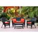 Jeco W00207-G-FS018 4 Piece Black Wicker Conversation Set - Red Orange Cushions