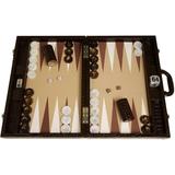 Wycliffe Brothers 21-inch Tournament Backgammon Set - Brown Croco Case with Beige Field - Gen III