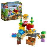 LEGO Minecraft The Coral Reef 21164 Building Toy with Alex 2 Brick-Built Puffer Fish Animal Figures and Drowned Zombie Figure Gifts for Kids Boys & Girls