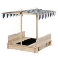 Outsunny Covered Sandbox with Lid & Adjustable Canopy for Kids Wooden