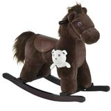 Qaba Kids Plush Ride-On Rocking Horse with Bear Toy Children Chair with Soft Plush Toy & Fun Realistic Sounds Brown