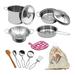 12 PCS Kitchen Set Pretend Play with Storage Bag Simulated Kitchen Stainless Steel Soup Pot Pan Shovel Spoon Role Playset Cooking Set Gift for Girls Boys