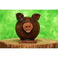 Handmade Coconut Shell Wood Cute Pig Coin Piggy Bank Wooden Hand Carved Keepsake Saving Money Kids - 6 tall x 5 wide x 5 deep