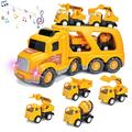 LELINTA Vehicles Transport Truck Carrier Toy-Construction Truck 5 in 1 Loader Transporter Semi with 4 Colorful Cars Real Siren Brake Sounds & Lights Gift for Kids Boys Girls