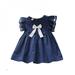 Zuiguangbao New Summer Casual Fashion Baby Dress 1Y-6Y White Blue Short Sleeve Bow-knot Princess Sweet Cute Dress Baby Party Kids Dress Blue