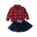 Toddler Baby Girl Clothes Plaid Long Sleeve Shirt Tops+Tulle Skirts A-line Dress Outfit Set