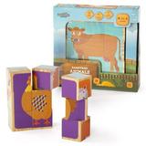 Barnyard Animals Puzzle Blocks - Childrens Farm Toys - 9 Wooden Stacking Cubes Kids Activity - 6-in-1 Cute Horse Cow Sheep Pig Chicken Duck - Early Learning for Toddler Baby and Preschool