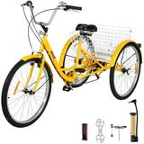VEVOR Adult Tricycle 26 inch 7-Speed 3 Wheel Cruise Bike Adjustable Trike with Bell Brake System Cruiser Bicycles Large Basket for Shopping