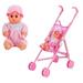 RONSHIN Baby Infant Doll Stroller Carriage Foldable with Doll for 12inch Doll Mini Stroller Toys Gift Pink