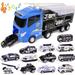Fun Little Toys 13PCs 12 in 1 Die-cast Police Car with Lights and Sounds Transport Truck Car Carrier Toy with Mini Police Vehicles Gifts for Toddler Kids Boys Ages 3+