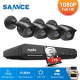 SANNCE 4CH DVR CCTV System 4PCS 2MP IP66 Waterproof Outdoor Security Cameras 1080P HDMI TVI CCTV DVR 1280TVL Surveillance Kit with 1T HDD