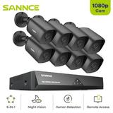 SANNCE 8CH DVR CCTV System 8PCS 2MP IP66 Waterproof Outdoor Security Bullet Cameras 1080P HDMI TVI CCTV DVR Surveillance Kit Black Without HDD