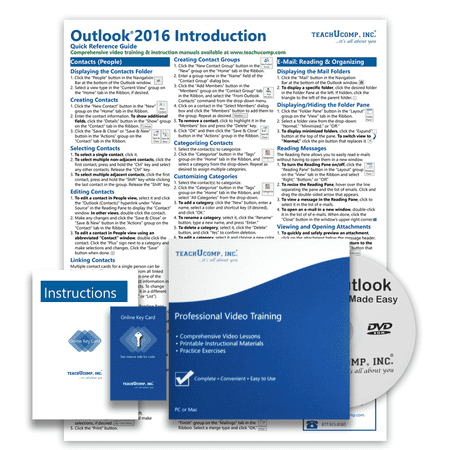 Learn Outlook 2016 Deluxe Training Tutorial- Video Lessons PDF Instruction Manual Quick Reference Software Guide for Windows by TeachUcomp Inc.