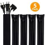 ABLEGRID 5 Pack 20 Inch Zipper Cable Management Neoprene Cord Cover Sleeve Wire Hider Concealer Organizer Protector System for Desk TV PC Computer Home Theater