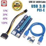 PCIE Riser 1X to 16X Graphics Extension for GPU Mining Powered Riser Adapter Card 60cm USB 3.0 Cable 4 Solid Capacitors Two 6PIN and Molex 3 Power Options 1 PK