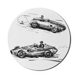 Cars Mouse Pad for Computers Vintage Racing Cars Hand Drawn Style Group Nostalgic Automobile Sketch Artwork Round Non-Slip Thick Rubber Modern Gaming Mousepad 8 Round Black White by Ambesonne