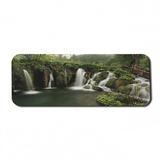 Waterfall Computer Mouse Pad Circled Waterfalls in Crotia Europe with a Rustic Wood Bridge Aside Rectangle Non-Slip Rubber Mousepad Large 31 x 12 Gaming Size Green and Brown by Ambesonne