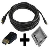 Sony Handycam HDR-PJ710V Compatible 15ft HDMIÂ® to HDMIÂ® Mini Connector Cable Cord PLUS HDMIÂ® Male to HDMIÂ® Mini Female Adapter with Huetron Microfiber Cleaning Cloth