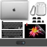 New MacBook Pro 13 Case 2020 & AirPods 1 2 Case Accessories Webcam Cover Dust Plugs Keyboard Cover Screen Protector GMYLE for MacBook Pro 13 Inch A2338 w/ M1 A2251 A2289 A2159 A1989 A1708 (Clear)