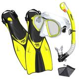 Spectrum Snorkeling Gear Set for Adult Dive Mask Dry Snorkel Flippers by Promate Yellow SM