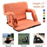 PRINIC ORANGE Stadium Seat Chair- Wide Bleacher Cushion with Padded Back Support Armrests 6 Reclining Positions and Portable Carry Straps