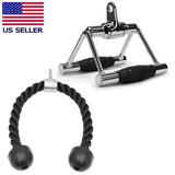 Fitness Maniac 2 PCs Home Gym Attachments Tricep Rope Seated Row Handle Bar Revolving