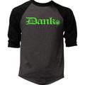 Men s Old English Dank. Charcoal/Black Raglan Baseball T-Shirt Large Charcoal/Black