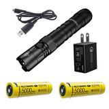 Nitecore New P12 Version LED Flashlight - 1200 Lumens w/2x NL2150HPR Batteries USB Cord and 3Amp Wall Adapter