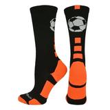 Soccer Ball Crew Socks (Black/Neon Orange Large)