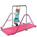 Adjustable Height Gymnastics Bar for Kids Kip Bar Set with 6 x2 Gymnastic Tumble Mat Horizontal Bar Expandable Junior Training Bar Monkey Bar Home Fitness Children Gymnastics Balance Bar (Pink)