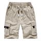 Kolongvangie Cargo Shorts Elastic Waist Drawstring Cotton Casual Outdoor Lightweight Shorts with Multi Pockets, Beige Hook&loop, 34