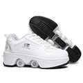 Kick Roller Shoes Skate，Walk Deformation Shoes ，Outdoor Running Shoes with Wheel for Adults Kids (White, EUR37)
