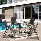 Red Barrel Studio® Outdoor Dining Table & Folding Chair, Metal Frame Patio Wicker Furniture Set w/ Glass Table Top Glass/Wicker/Rattan | Wayfair