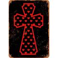 7 x 10 METAL SIGN - Christian Cross Red Hearts (Dark Background) - Vintage Rusty Look