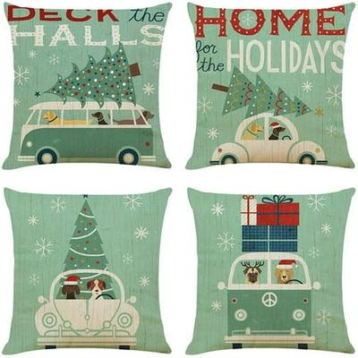 4 Pcs Merry Christmas Snowflake Throw Pillow Covers Cotton Linen Farmhouse Pillowcases Square Soft Cushion Case for Sofa Couch Home Car Xmas Decor 18 x 18 inches… 