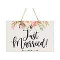 LifeSong Milestones Modern Wall Hanging Rope Sign for Wedding 8x12 - (Just Married) (Leaves)