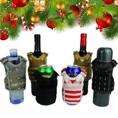 Black Selighting Bottle Cans Coller Sleeve Adjustable Beverage Holder Mini Tactical Vest for 12oz or 16oz Cans Bottles Decoration