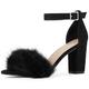 Allegra K Women's Faux Fur Ankle Strap Block Heels Sandals Black 5 UK/Label Size 7 US