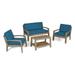 Giselle Patio Conversation Set with Coffee Table 4-Seater Acacia Wood Gray Finish with Teal Outdoor Cushions