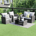 Superjoe Outdoor Patio Furniture Set 4 Seat Conversation Set Wicker Sectional Sofa Couch Rattan Chair Table for Outdoor Patio Garden Gray Rattan Gray Cushion