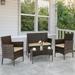 SamyoHome 4 PC Outdoor Rattan Furniture Set Loveseat Sofa Cushioned Patio Garden Steel